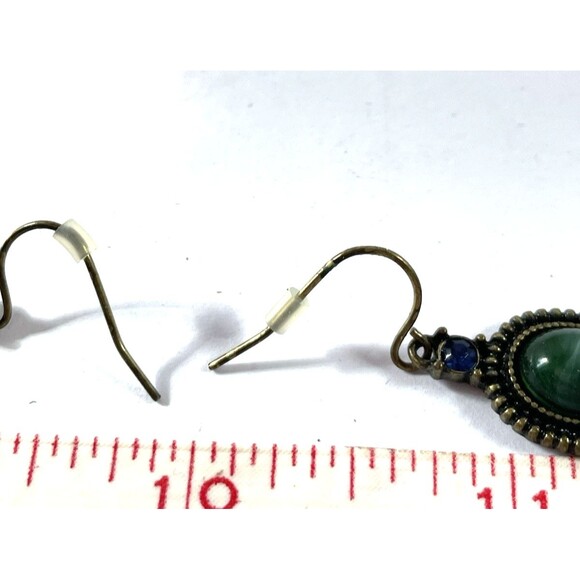 Avon NRT, Necklace & Earring Set Brass Tone, Blue Rhinestone & Green Cabochon - Picture 15 of 16